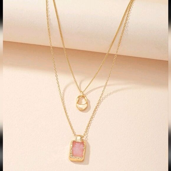 Multi Layer Pink Crystal Stone Layered Necklace - Picture 1 of 3